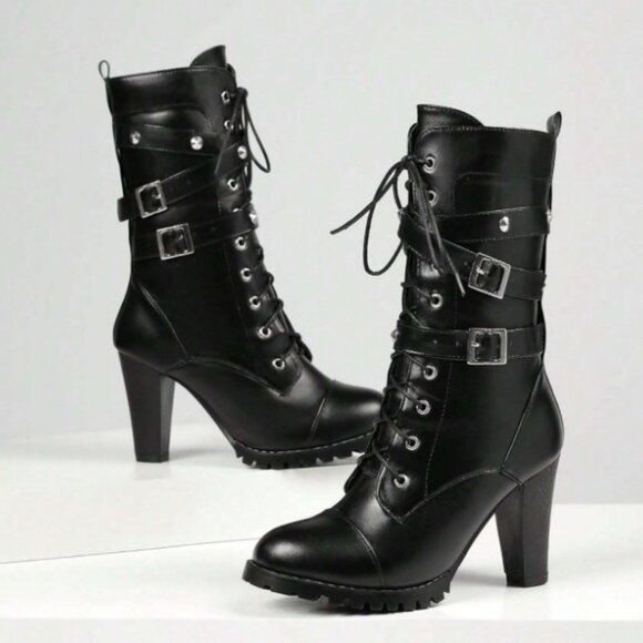 Women's High-heeled Lace-up Platform Boots - Picture 2 of 6
